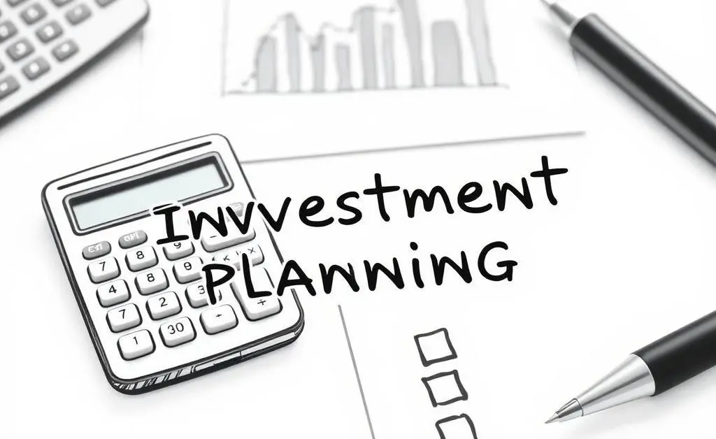Calculator and financial tools on a desk for investment planning
