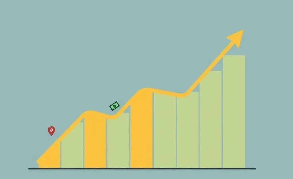 Illustration of a rising investment chart with icons