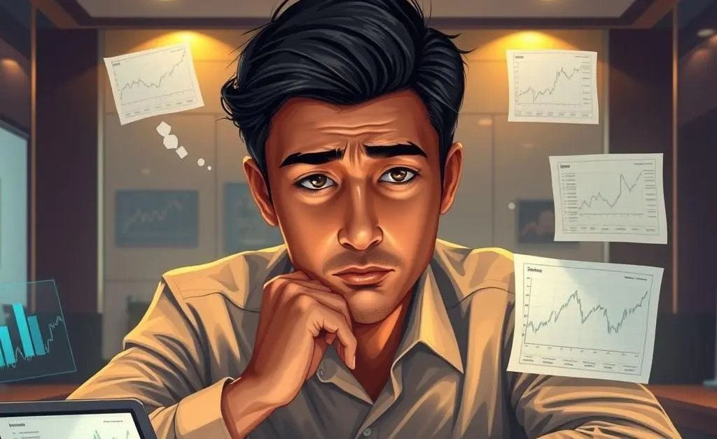 Person pondering different investment options.