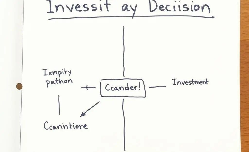 A simple flowchart sketched on a notepad showing different paths an investment decision can take.