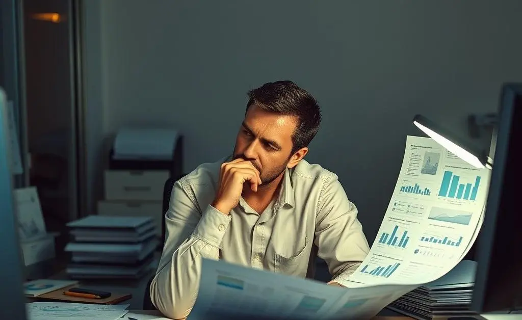 Person at desk contemplating investment decisions