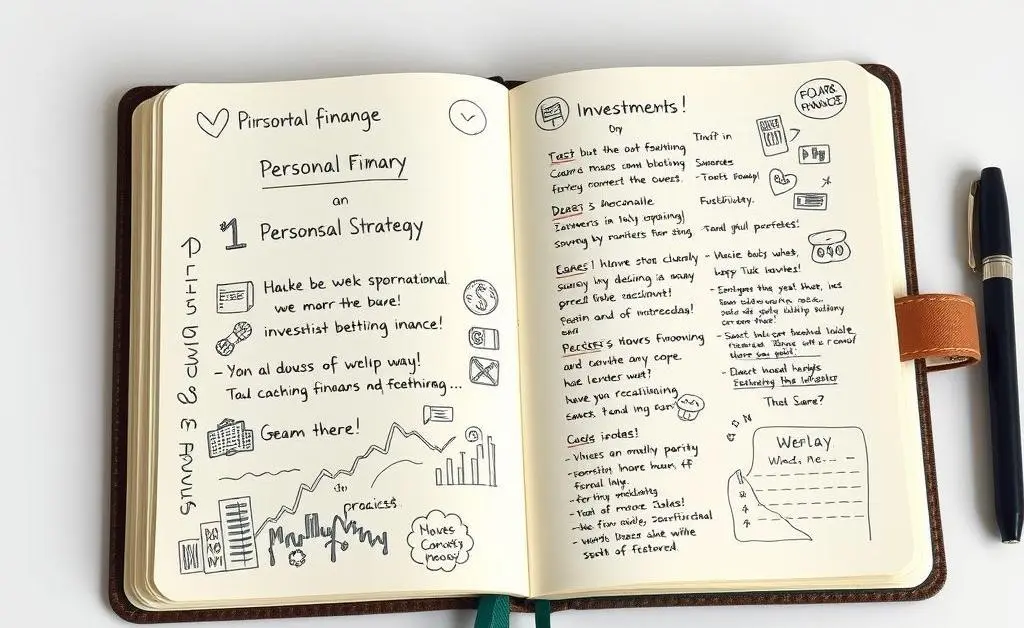 A diary with notes on investment strategies.