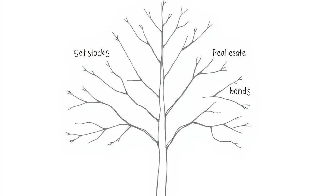 An illustrated tree with branches labeled as different types of investments.