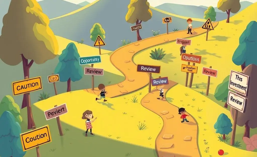 A cartoon of different emotional pathway signs in investing.