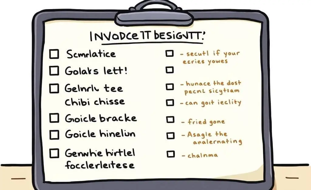 A cartoon-style checklist on a table with notes on various investment goals and strategies.
