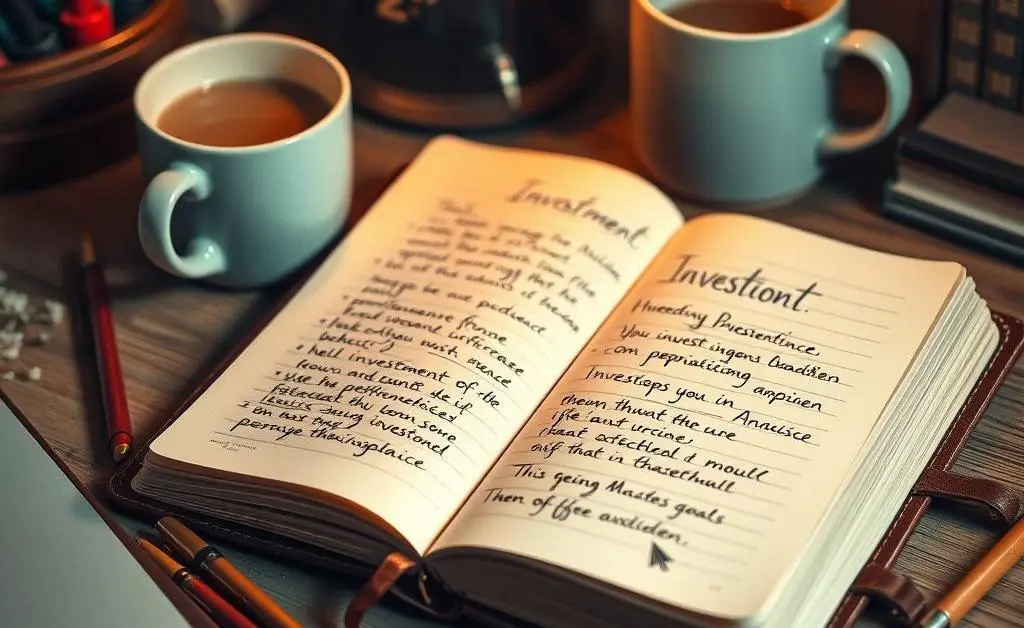 A journal filled with investment goals.