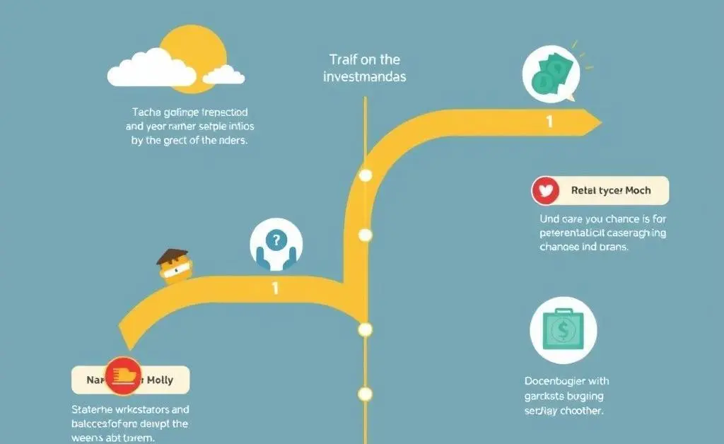A cartoon-style roadmap of diverse investment goals with icons representing different financial milestones.