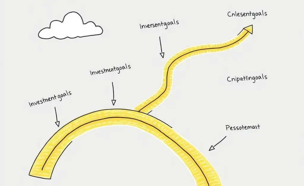 A roadmap with investment goals drawn in a hand-drawn style