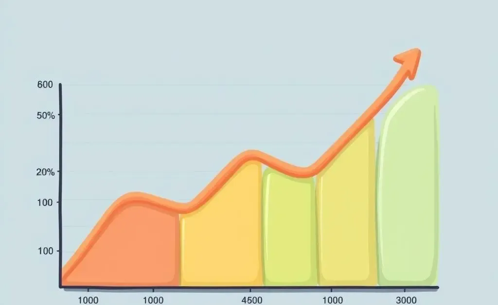 A cartoon-style graph illustrating investment growth over time, with gentle colors.