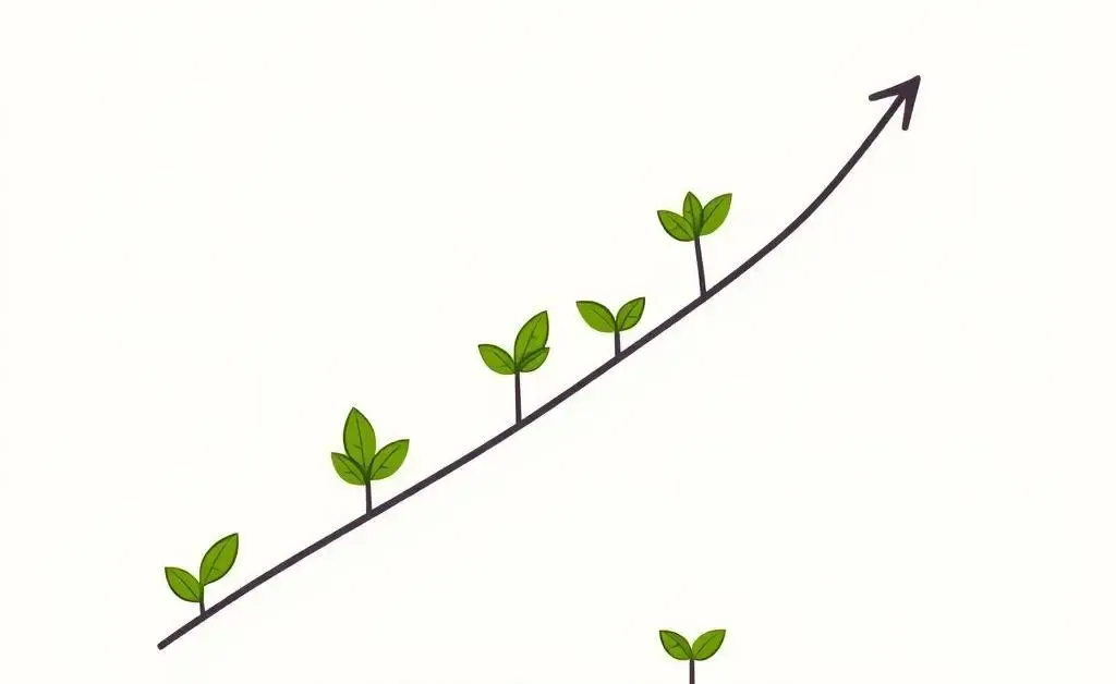 Line chart showing investment growth with plant leaves