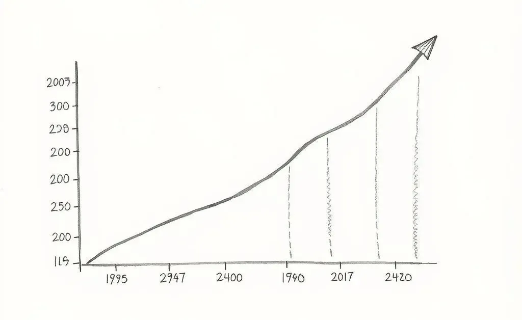 A hand-drawn chart showing steady growth of investments over time.