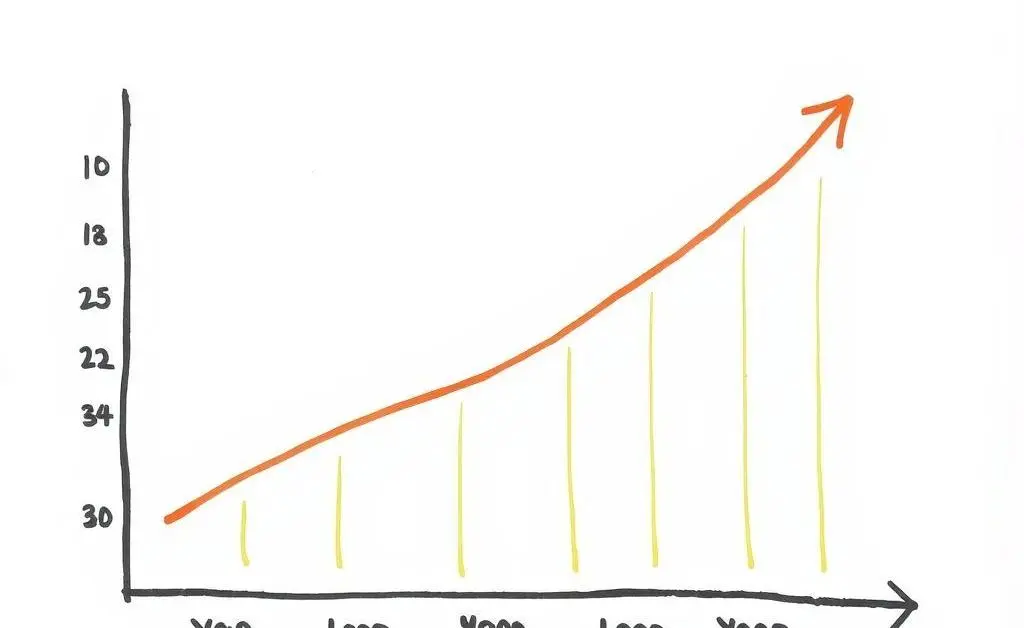 A simple, hand-drawn chart showing investment growth over time.