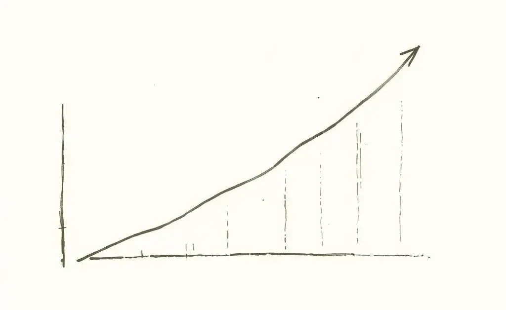A hand-drawn aesthetic of a gradual graph indicating growth in investments over time