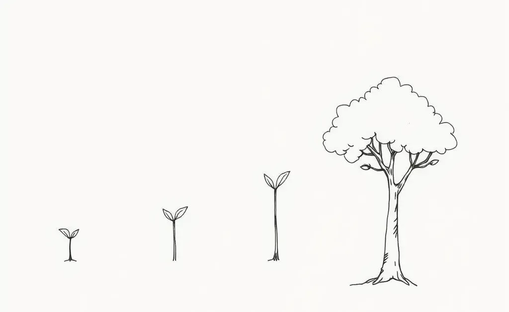Growth stages of an investment represented as seedling to tree