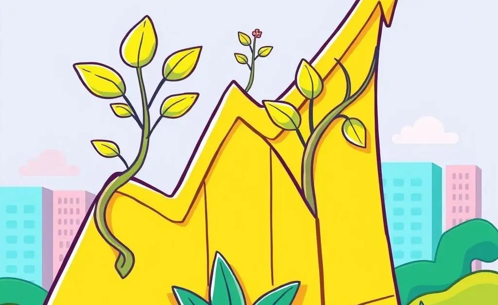 Minimalist investment growth chart with a plant