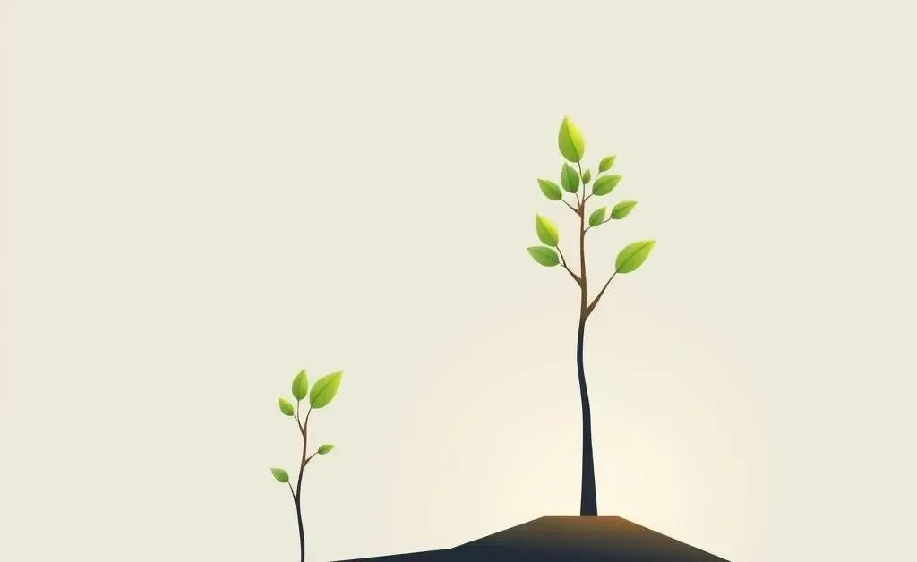 A minimalist illustration showing the growth journey of investments represented as a plant.
