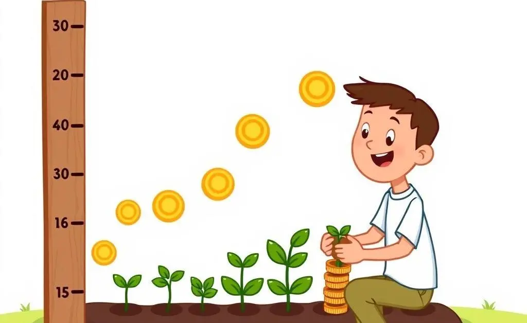 Growth chart with a person planting coins