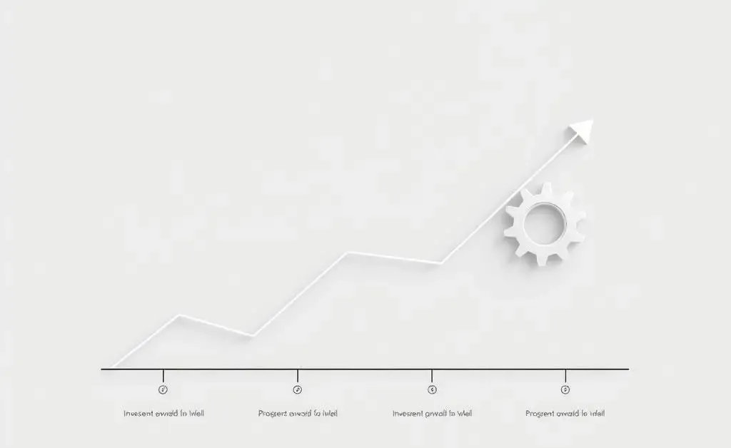 Illustration of a growth progress chart with gears turning, indicating planning and growth