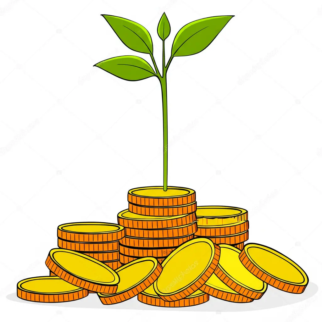 A plant growing out of coins symbolizing investment growth