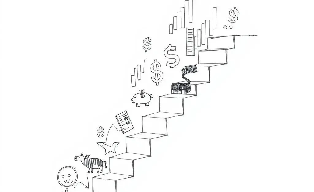 Stairway with investment symbols representing growth