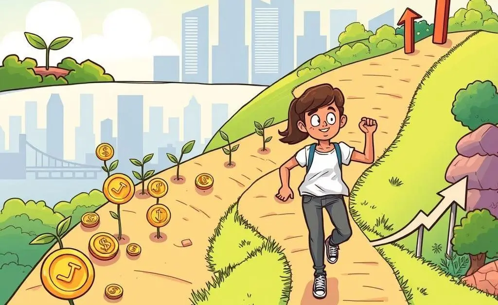 Comic strip showing steps on investment journey