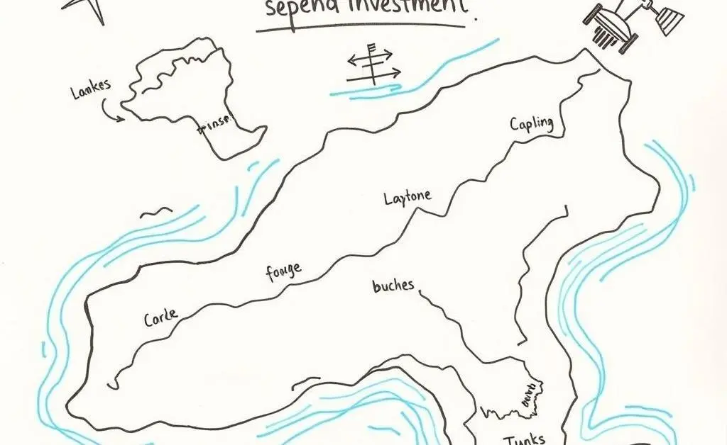 A hand-drawn map showing a journey through different investment stages, like a treasure map.