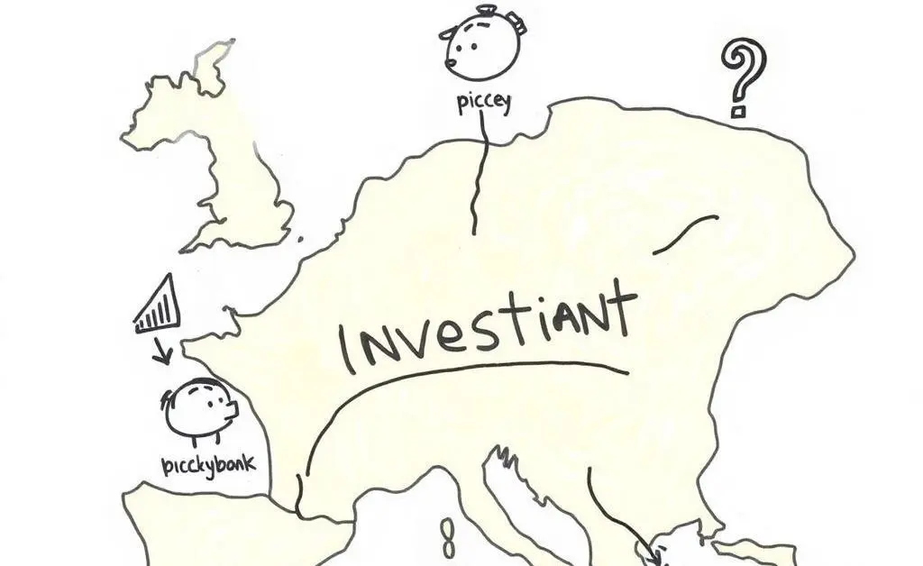 A hand-drawn map showing different investment destinations with icons like a graph, a piggy bank, and a question mark