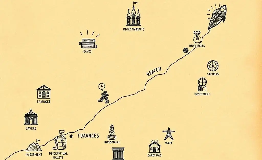 A hand-drawn roadmap illustrating the journey to financial milestones.