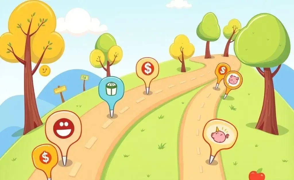 A simplified roadmap with milestones marked as investment goals