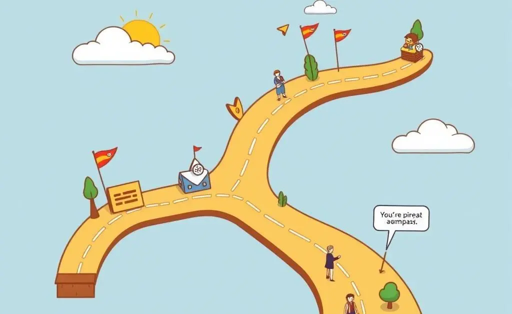 Cartoon-style roadmap depicting an investment journey