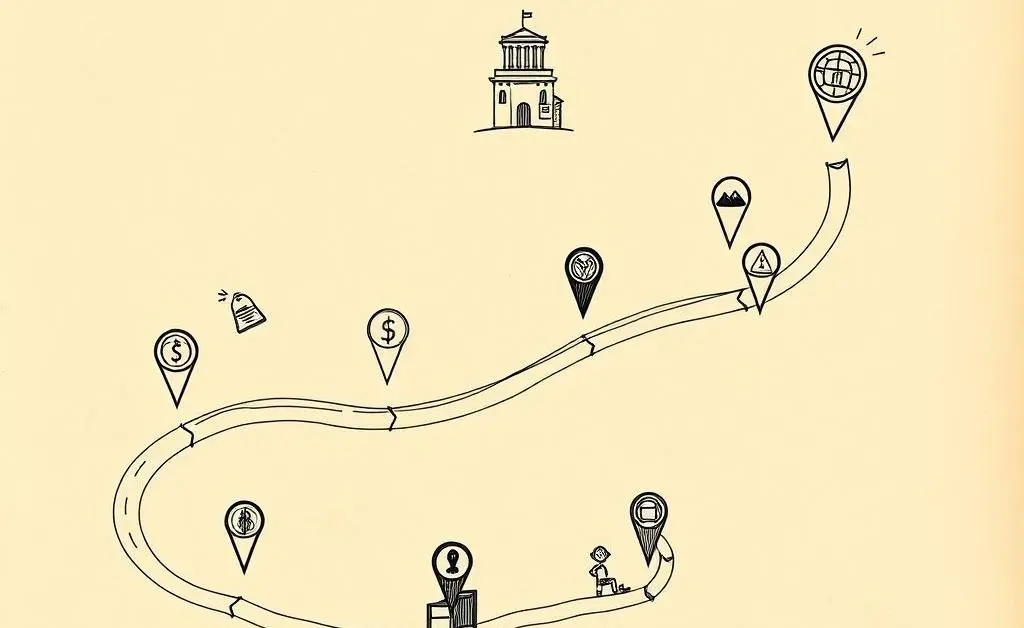 A hand-drawn roadmap representing different investment milestones.