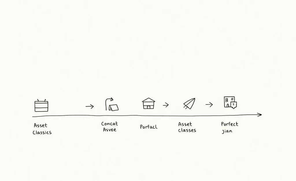 A minimalist hand-drawn roadmap illustrating a step-by-step guide to building an investment portfolio