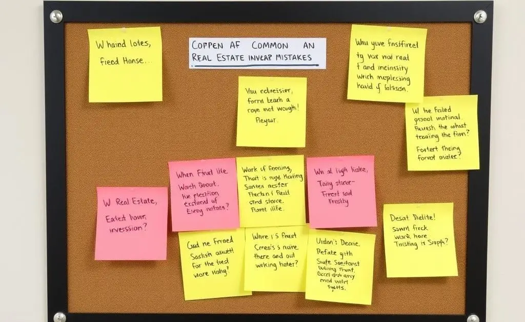A bulletin board illustrating common real estate investment mistakes