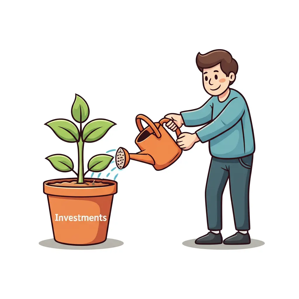 A plant representing investments being watered