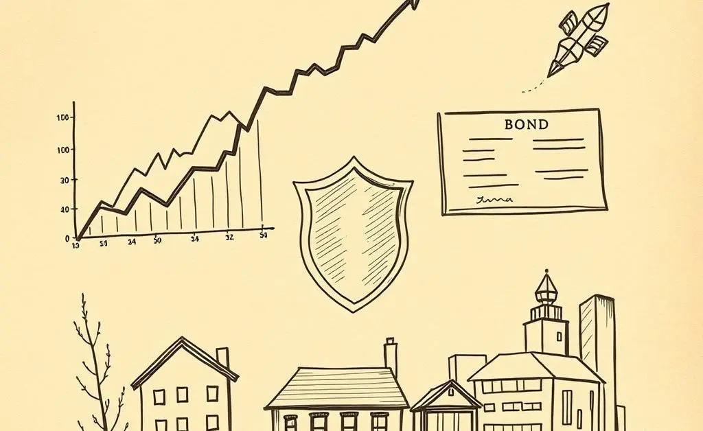Illustration of different investment options like stocks and bonds