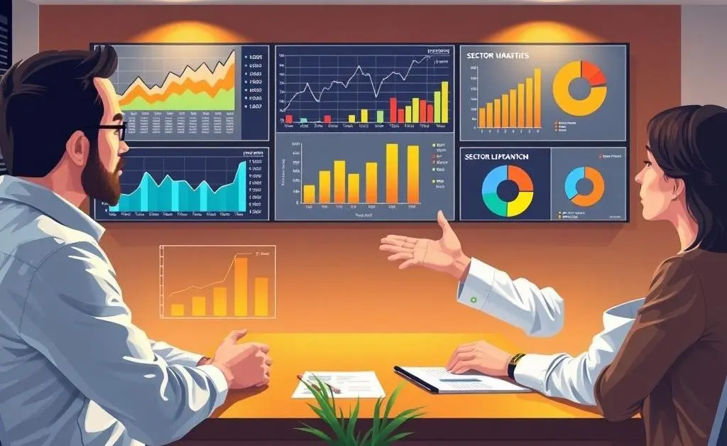 Financial advisor showing graphs and charts
