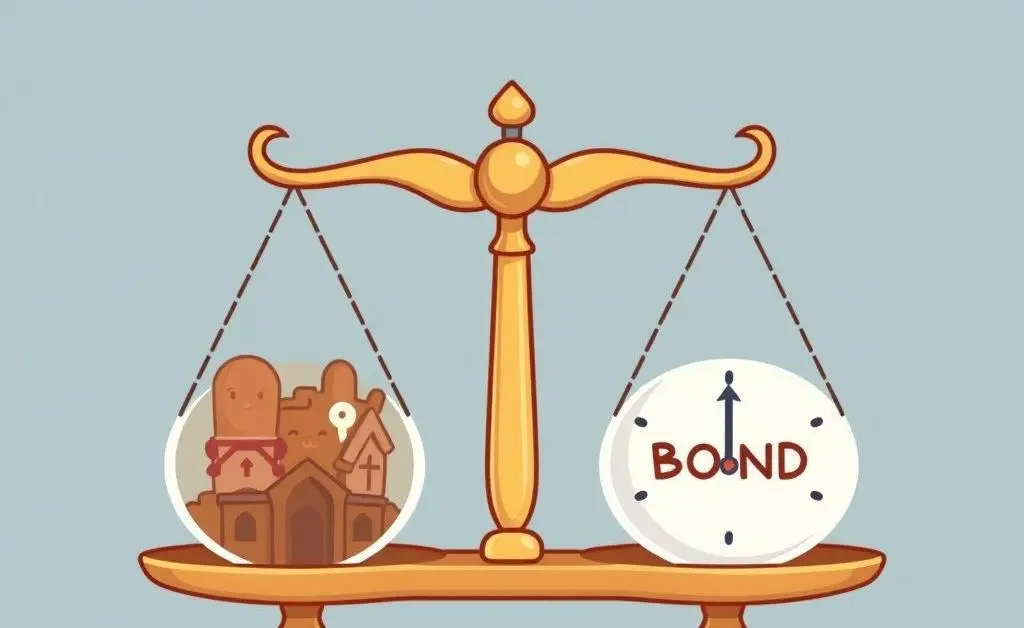 Cartoon-style scale balancing stocks and bonds