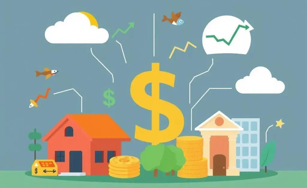 Illustration of diverse investment options like stocks and bonds.