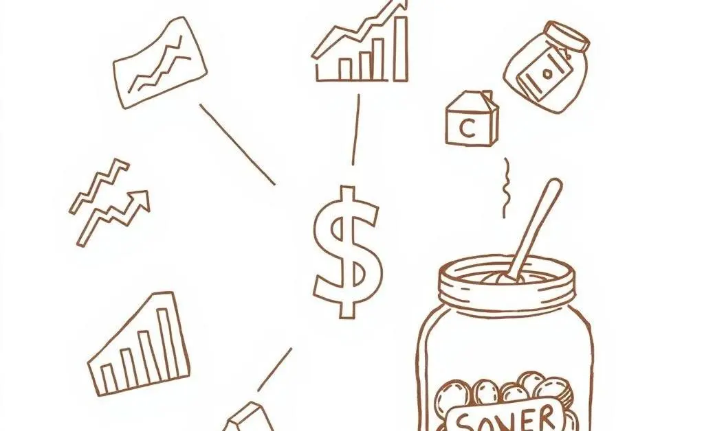 Hand-drawn illustration depicting various investment options represented by icons like stocks, bonds, and a savings jar