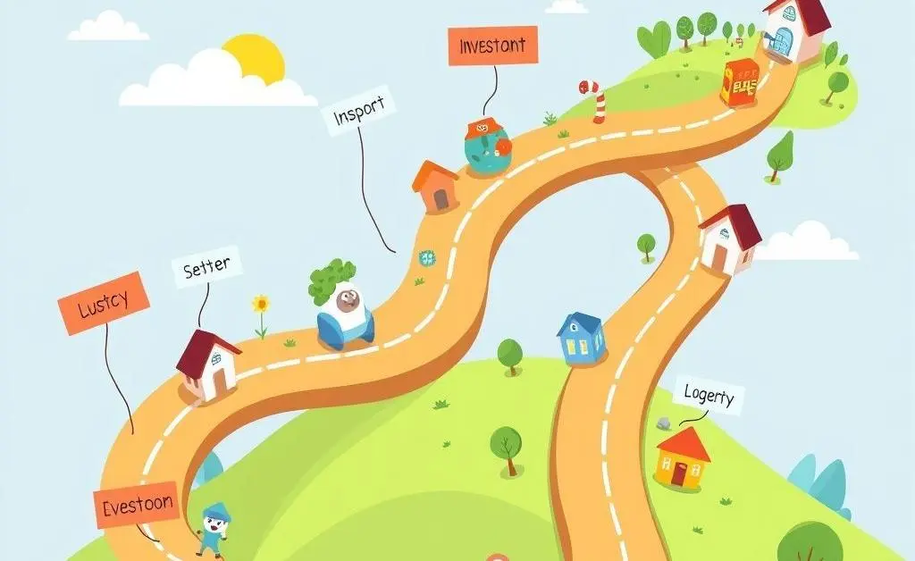A cartoon-style roadmap with various investment options branching out.