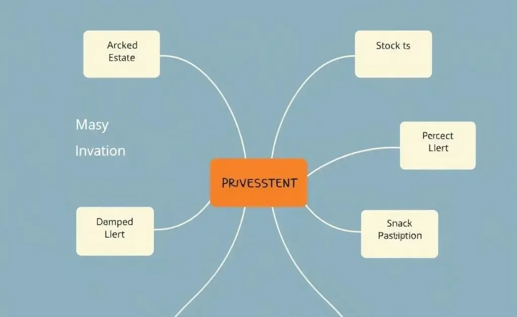 A decision-making mind map with various investment options like real estate, stocks, and savings.