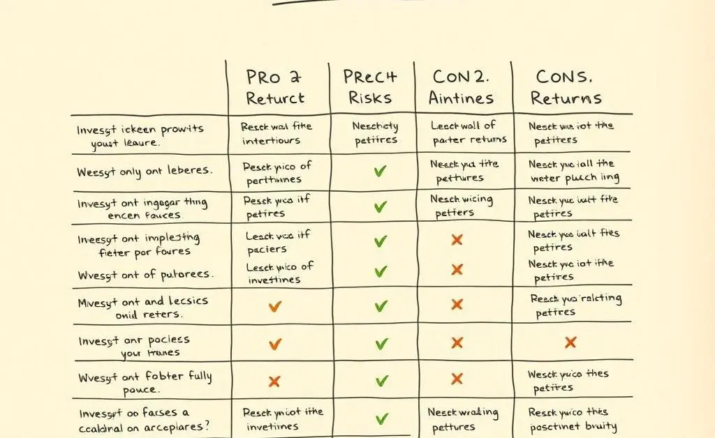 A hand-drawn table showing different investment options and their pros and cons.