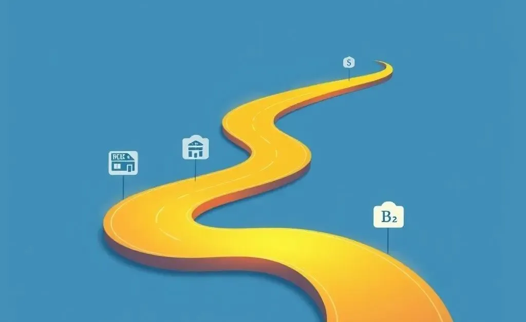 Clean, modern illustration of a fork in the road with different investment options