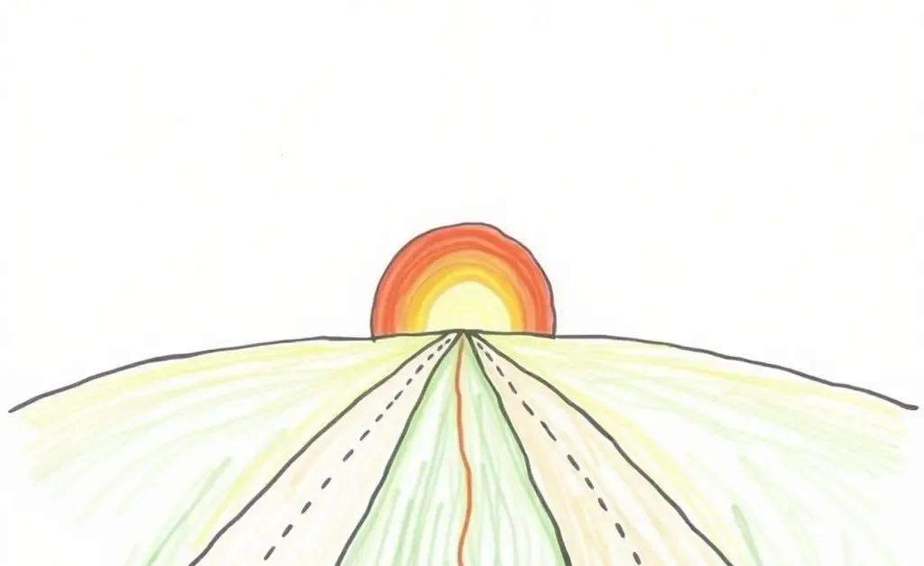 A hand-drawn image showing different diverging paths labeled as Stocks, Bonds, Real Estate, and Savings leading into a scenic horizon.