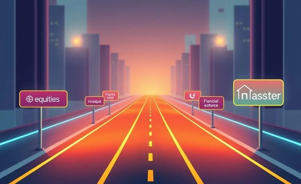 A modern illustration of diverging paths labeled with different investment options