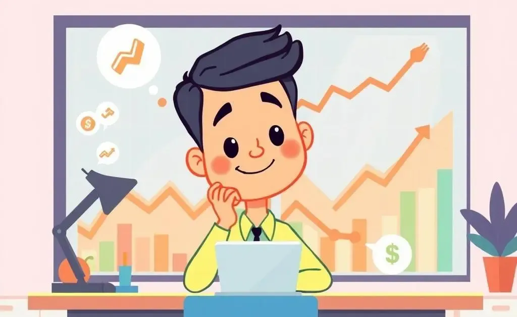 A simplified cartoon of a person analyzing different investment options on a chart.