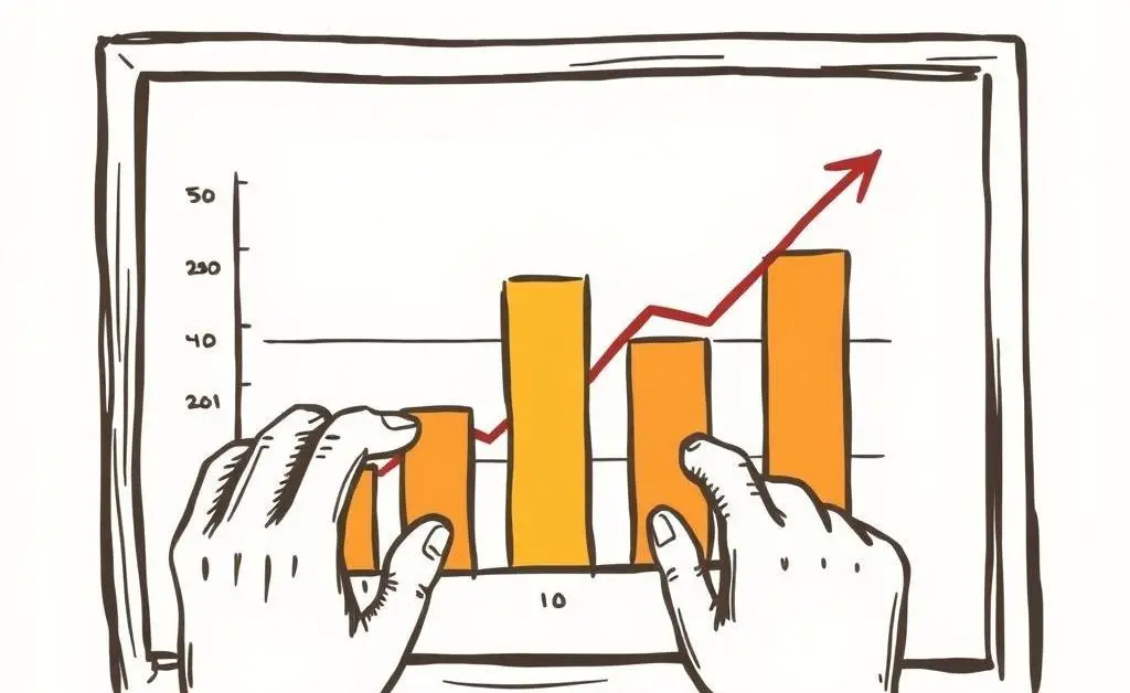 A hand-drawn style image of a person analyzing a bar chart of property investment trends