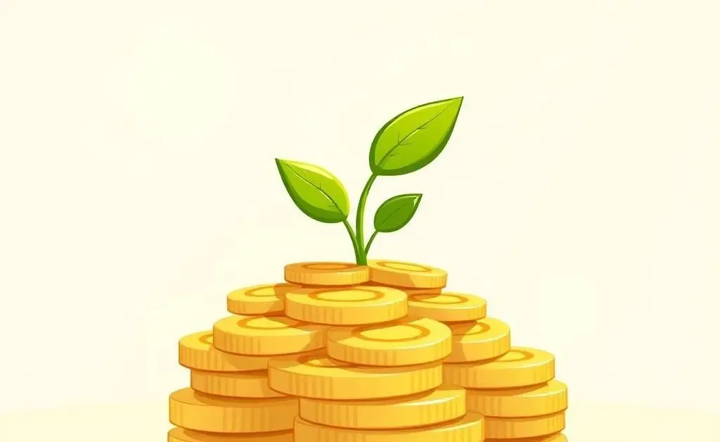 A cartoon plant growing out of coins