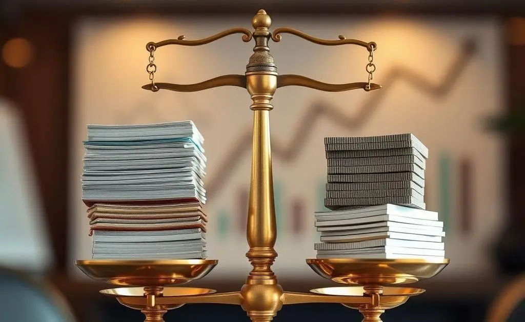 Scales balancing stocks and bonds representing a balanced portfolio