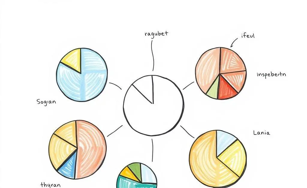 Sketch of an investment portfolio with pie charts labeled in different languages